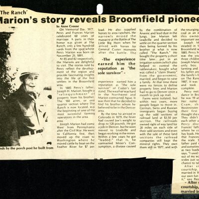 Settlers of 'The Ranch"- The Marion's story reveals Broomfield pioneer
