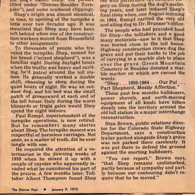 Newspaper Clipping "Shep's rest is undisturbed" 1972