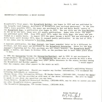 Broomfield's Newspapers: A Brief History