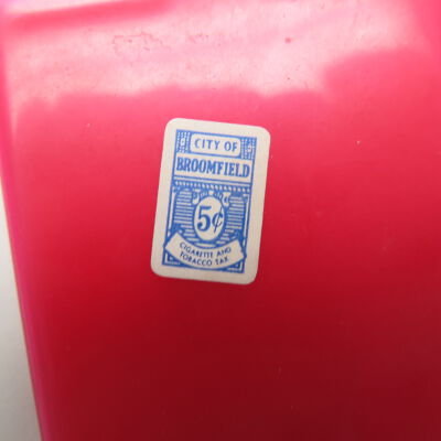 Close up of sticker on back of case.: Origsize: 3" (w) x 2.25" (l); Origformat: Artifact