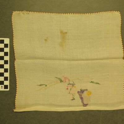 Back of furniture scarf.: Origsize: 9" (w) x 10.5" (l); Origformat: Artifact