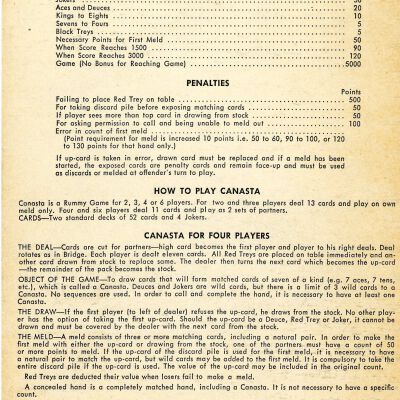Reverse side of Canasta score sheets, explaining the game rules: Origsize: 4.5" x 8"; Origformat: Paper; Resolution: 300dpi