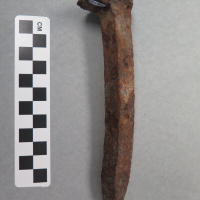Other side of rail spike.: Origsize: 1.25" (h) x 2" (w) x; Origformat: Artifact