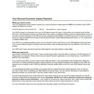 Second Economic Impact Payment Notification Letter