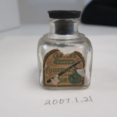 Front of ink bottle.: Origsize: 2.75" (h) x 2" (w) x; Origformat: Artifact