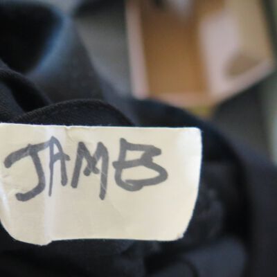 Note in pants: Origsize: 24.5" (w) x 40.5" (l; Origformat: Artifact