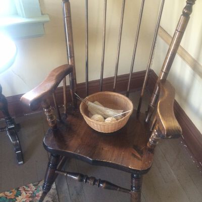 Basket of knitting supplies as exhibited 05/28/2016.: Origsize: 10.5" (diameter) x 4; Origformat: Artifact