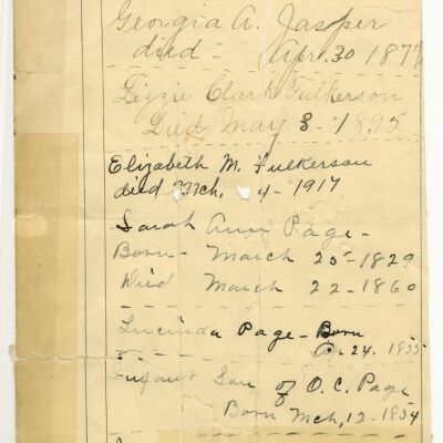 Two Pages of Fulkerson Family Records from Family Bible