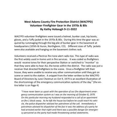 Documents Relating to West Adams County Fire Protection District