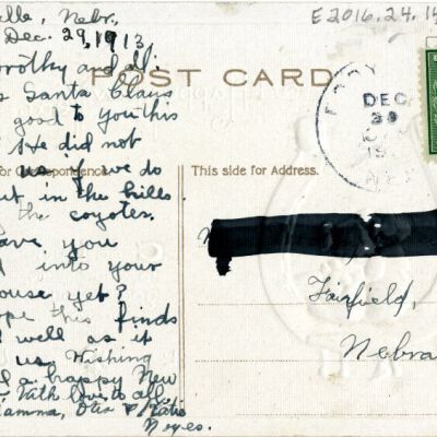 "A Happy New Year" postcard, front, 1913: Origsize: 3.5" x 5.5"; Origformat: Postcard; Resolution: 925dpi