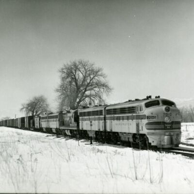 "Texas Zephyr" Train in a Snowy Landscape, circa 1950s: Origsize: 3" x 4"; Origformat: Print-Photographic; Resolution: 1300dpi