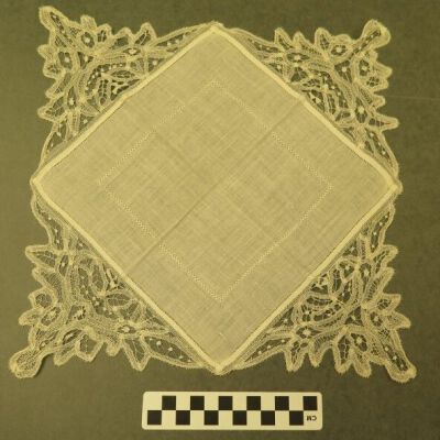 Back of furniture scarf.: Origsize: 15.75" (w) x 15.75"; Origformat: Artifact