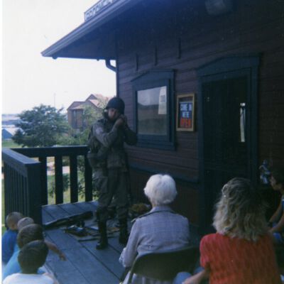 Rob Barnes Presenting at a Summer Event, 1987: Origsize: 3.5" x 3.5"; Origformat: Print-Photographic; Resolution: 1500dpi