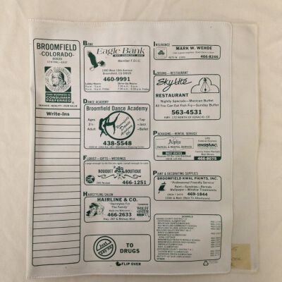 Back of phone book cover.: Origsize: 9.5" (w) x 11" (l); Origformat: Artifact
