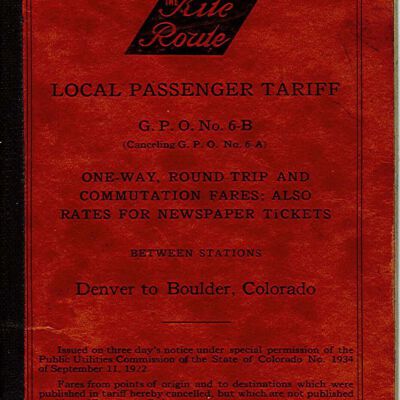 Passenger Tariff No.6-B Booklet for the Denver & Interurban Railroad