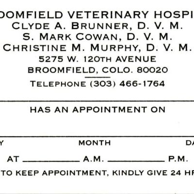 Broomfield Veterinary Hospital Business Card