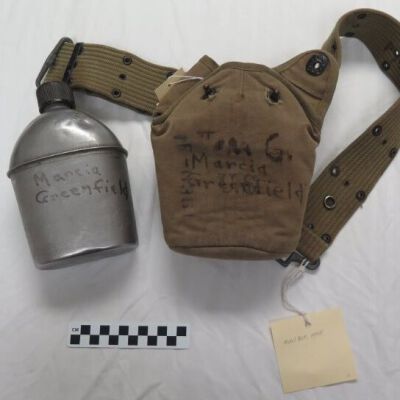 Canteen, cover, and belt: Origformat: Artifact