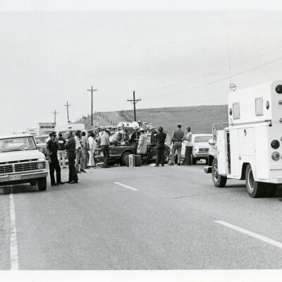 Emergency personnel at a car accident, Highway 287