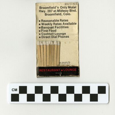 Inside of Broomfield Manor Motel matchbook: Origformat: Other; Resolution: 300dpi