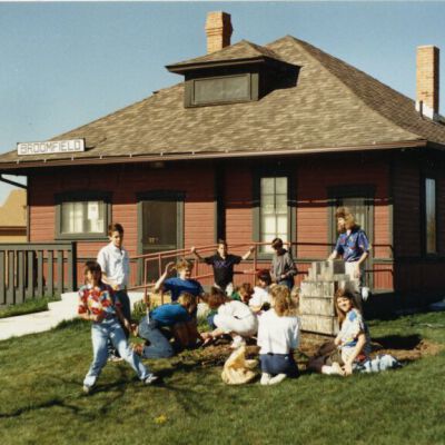 Kids Planting at the Broomfield Depot Museum: Origsize: 3.5" x 5"; Origformat: Print-Photographic; Resolution: 1000dpi
