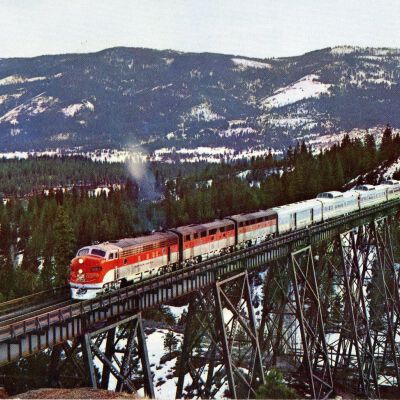 Postcard of the California Zephyr in the Sierra Nevada Range