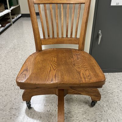 Oak desk chair belonging to Joe Huddart