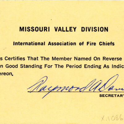 Milton Mulligan's International Association of Fire Chiefs, Inc. Membership Card, 1963