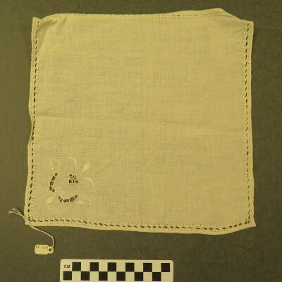 One side of napkin.: Origsize: 10" (w) x 10" (l); Origformat: Artifact