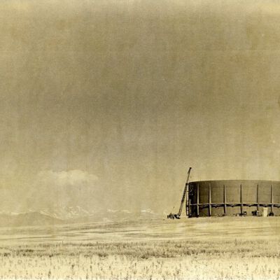 Field view of Broomfield water reservoir structure under construction: Origsize: 8" x 10"; Origformat: Print-Photographic; Resolution: 500dpi
