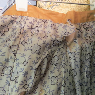 Two-piece Blue-flowered Silk Dress w/ collar and waistband