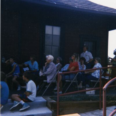 Audience of Rob Barnes' Summer event presentation, 1987: Origsize: 3.5" x 3.5"; Origformat: Print-Photographic; Resolution: 1500dpi