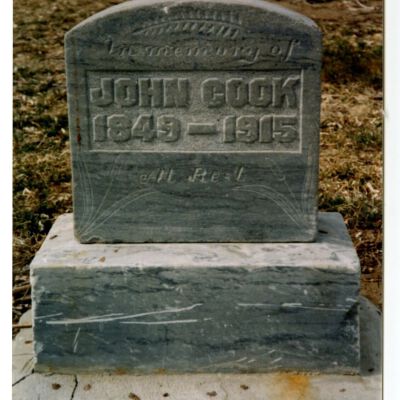 Gravestone of John Cook, farmhand on the Brown farm: Origsize: Unknown; Origformat: Print-Photographic; Resolution: 300dpi