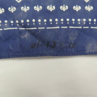 Close up of number on handkerchief.: Origsize: 15" (w) x 15" (l); Origformat: Artifact
