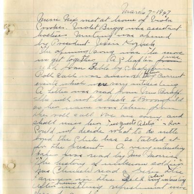 Minutes page from Merri Mix Club, 1947: Origsize: 8" x 10.5"; Origformat: Paper; Resolution: 300dpi