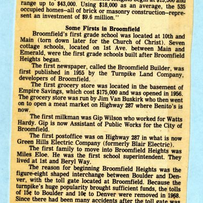 More Nostalgia Items; Some Firsts in Broomfield