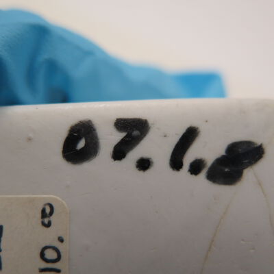 Bottom of inkwell: Origsize: 1.5" (h) x 2" (w) x; Origformat: Artifact