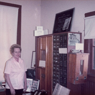 Unidentified Woman by PO Boxes at Broomfield Depot Museum
