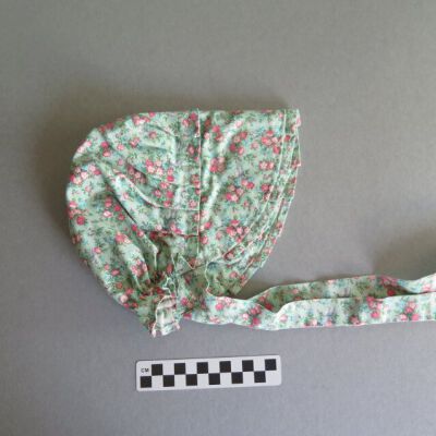 Bonnet: Origsize: 8" (w) x 9" (l); Origformat: Artifact
