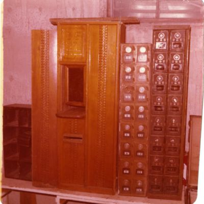 Mail boxes at the Broomfield Post Office, 1978: Origsize: 3.25" x 3.5"; Origformat: Print-Photographic; Resolution: 1450dpi
