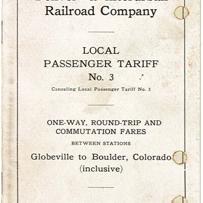 Passenger Tariff No. 3 Booklet for the Denver and Interurban Railroad