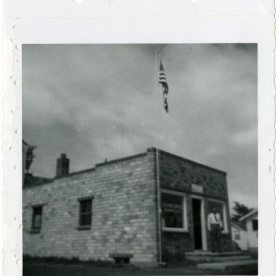 Miles Crawford in front of the Broomfield Post Office, circa 1955: Origsize: 3.5" x 4"; Origformat: Print-Photographic; Resolution: 1200dpi