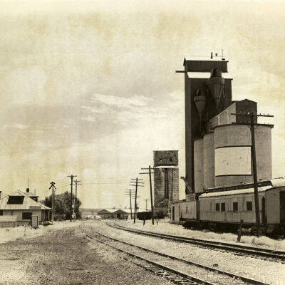 Broomfield train depot at its original site by grain elevator