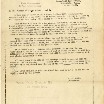 Broomfield Post Office Correspondence