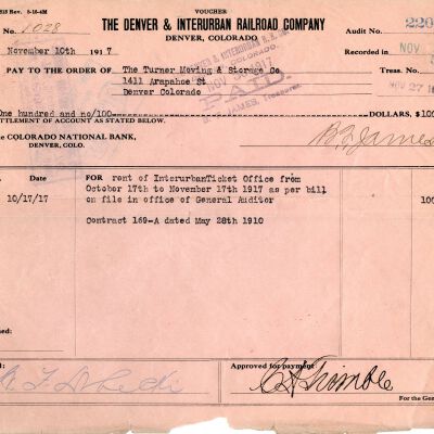Denver and Interurban Railway Company Voucher
