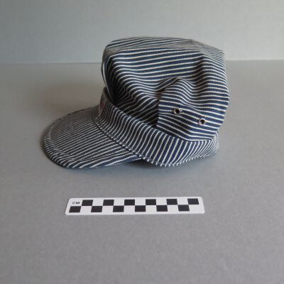 Side of hat.: Origsize: 6" (h) x 10" (w) x 1; Origformat: Artifact