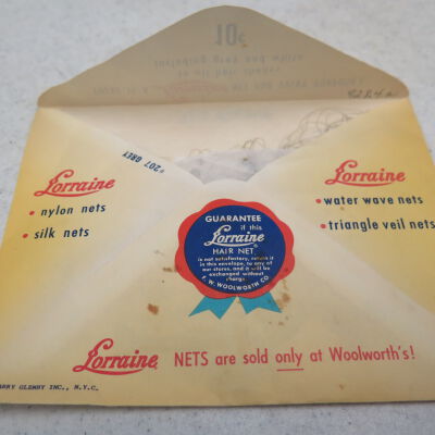 Back of hairnet package.: Origsize: 6.5" (w) x 5" (l); Origformat: Artifact