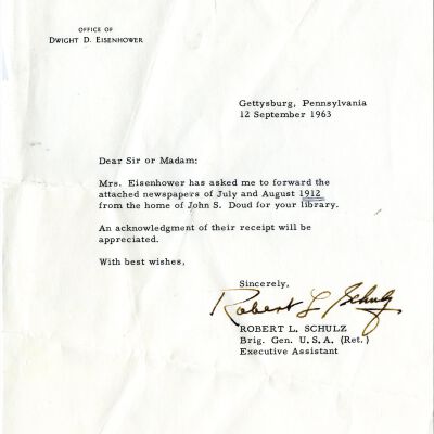 Letter from the Office of Dwight D. Eisenhower to Library, Sep. 12 1963