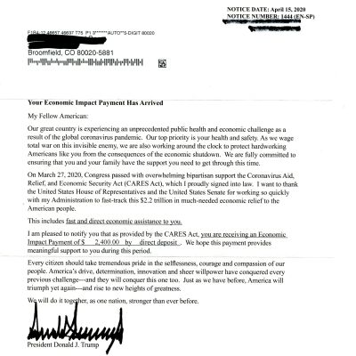 1st COVID-19 stimulus payment letter