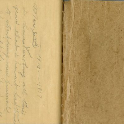 -Scanned as 300dpi jpeg by Tom Peyton as an access copy, 08/11/2015.  Pages cropped around edges by Tom Peyton, 08/19/2015.  File originally named, "2015.18.3 inside cover and first page 300 dpi c."  The object ID has since been changed from 2015.18.3 to 2015.18.2.
-File renamed and uploaded to PastPerfect by Kevin Smith,08/09/2016
