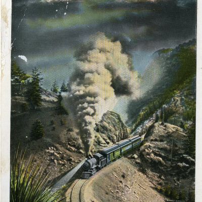 Postcard of a Steam Train Traveling at Night